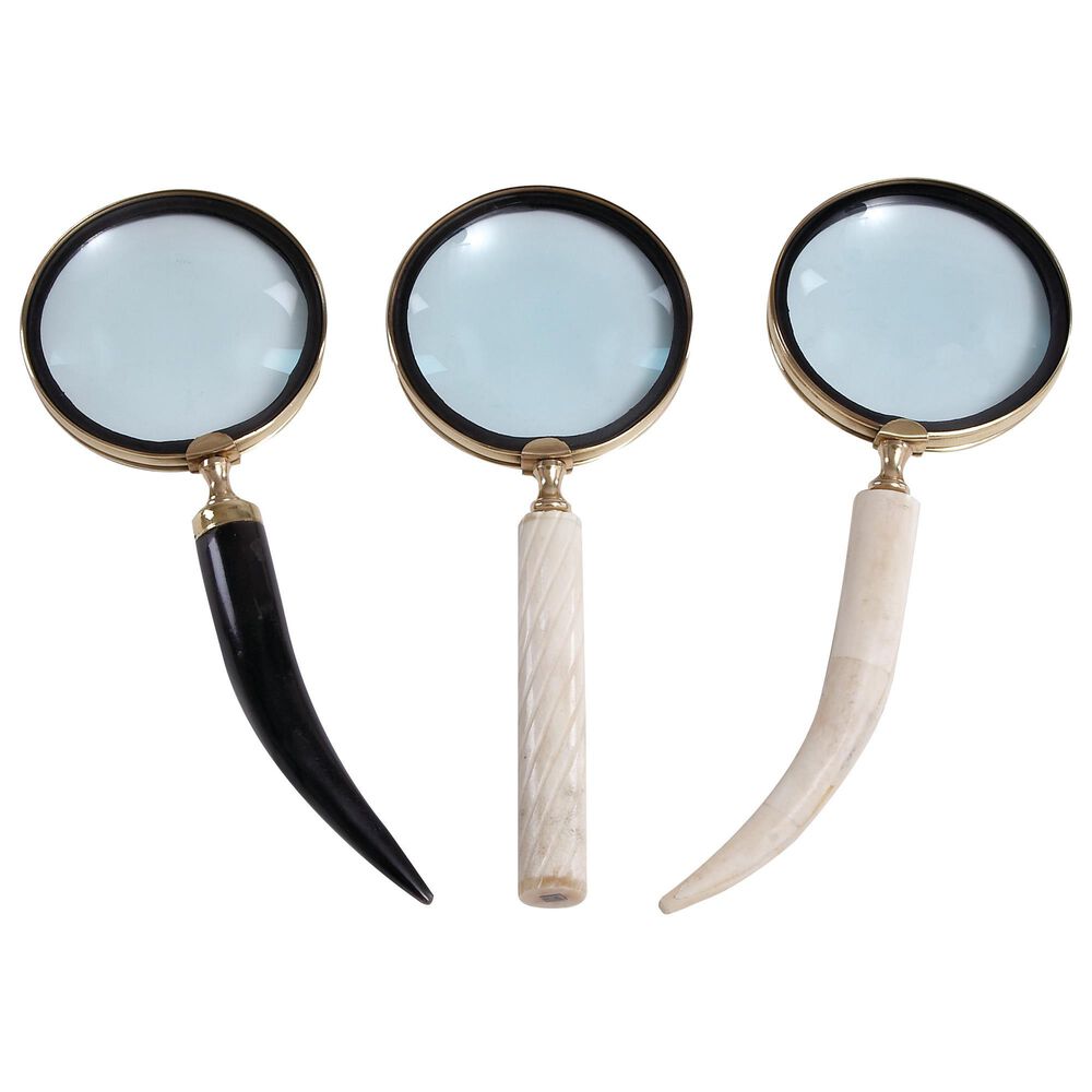 Maple and Jade Assorted Large Metal Horn Magnifying Glasses in Black (Set of 3), , large