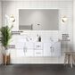 Lexora Home Geneva 60" Double Bathroom Vanity in Glossy White with 2 cm White Carrara Marble Top and Rectangular Sinks, , large