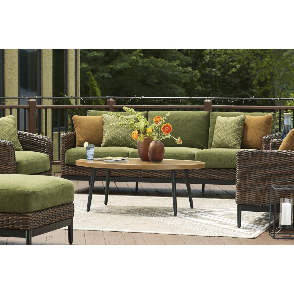 Ashley Horizon Hall Outdoor Sofa with Green Cushion in Brown, , large