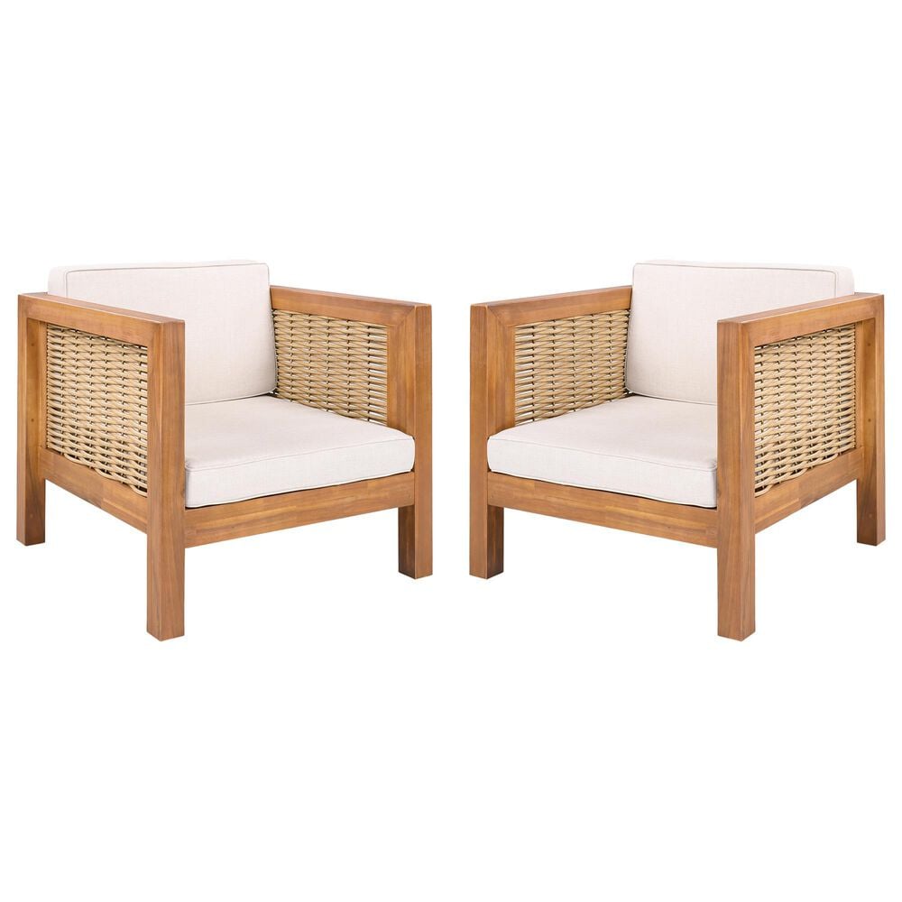 Hearth and Haven Outdoor Club Chair with Teak Frame in Beige (Set of 2), , large