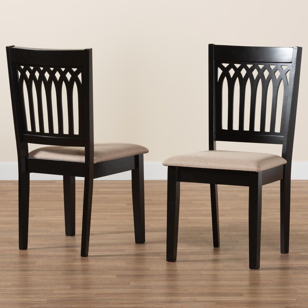 Baxton Studio Genesis Side Chair with Beige Cushion in Dark Brown (Set of 2), , large