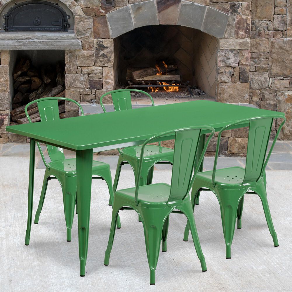 Flash Furniture 5-Piece Metal Dining Table Set in Green, , large
