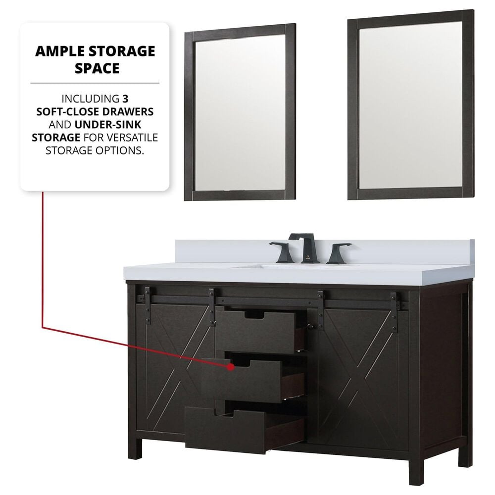 Lexora Home Marsyas 60&quot; Double Bathroom Vanity in Brown with White Quartz Top and Rectangular Sinks, , large