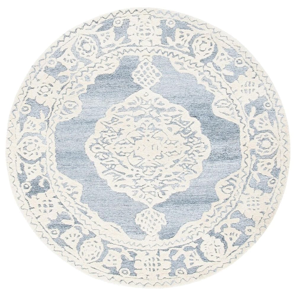 Safavieh Micro-Loop Bohemian 5" Round Light Blue and Ivory Area Rug, , large