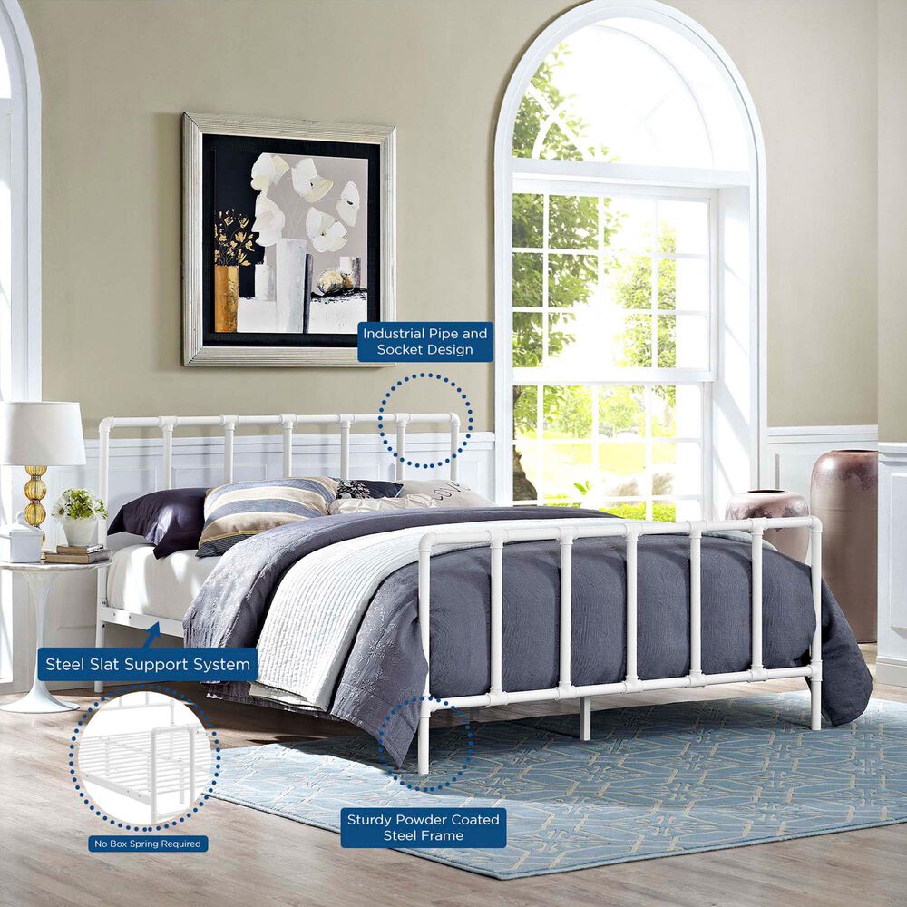 Modway Dower Stainless Steel Queen Platform Bed in White, , large