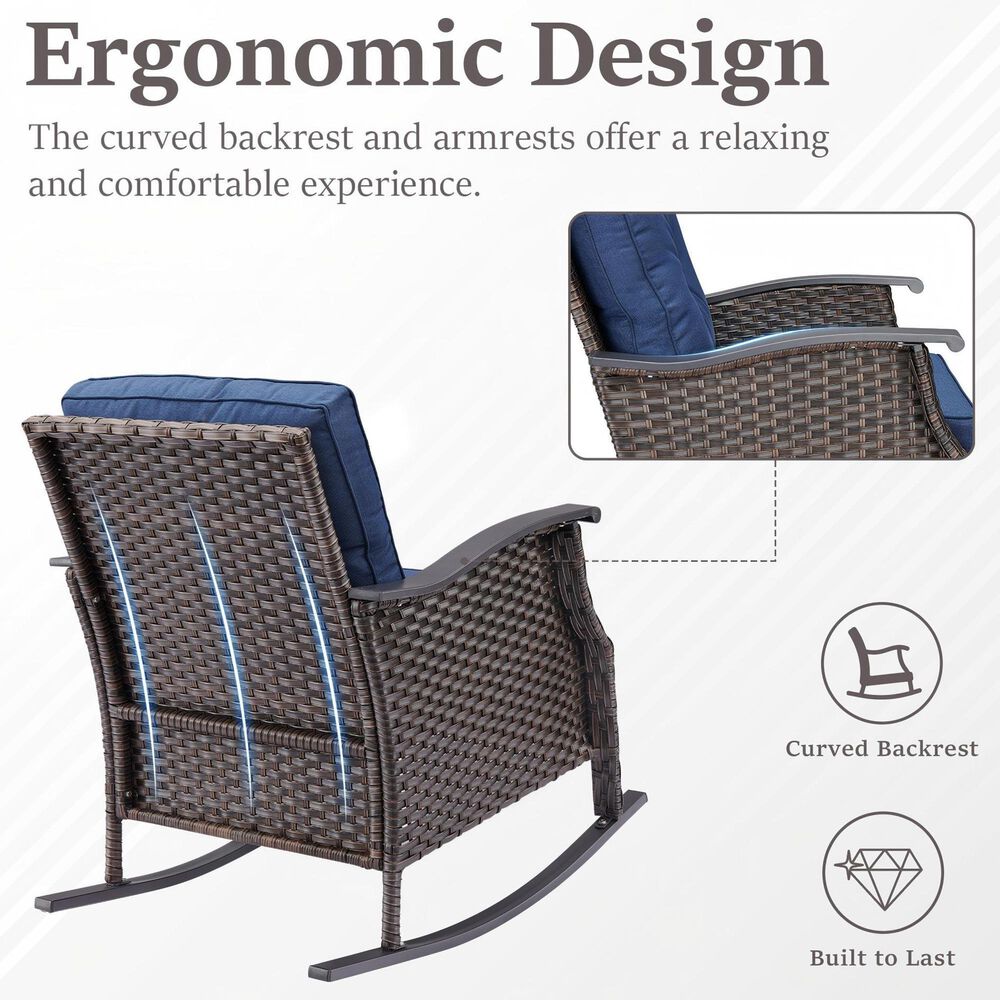 Sunwell Garden 3-Piece Patio Chat Set with Two Rocking Chair in Navy, , large