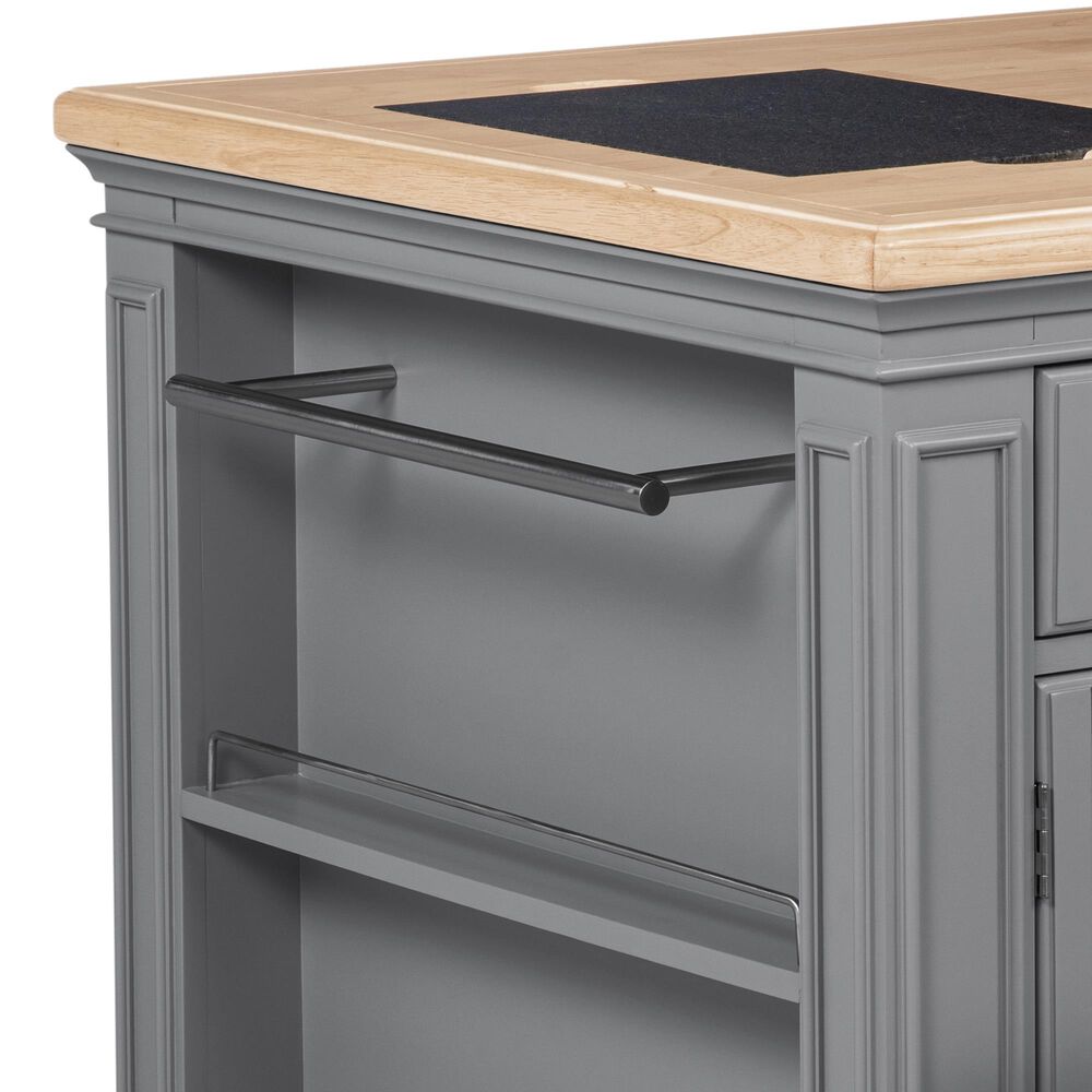 Linon Home Decor Posie Kitchen Island with 2 Stools in Grey, Natural and Black, , large