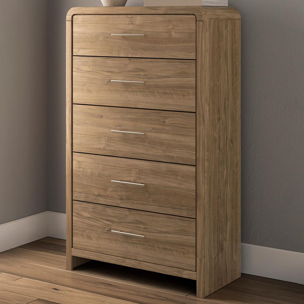 Ashley Gramburg 5-Drawer Chest in Warm Natural Brown, , large