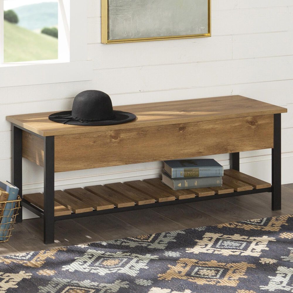 Walker Edison 48" Storage Bench with Shoe Shelf in Barnwood NFM