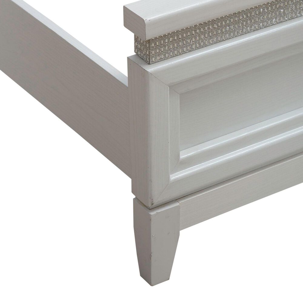Belle Furnishings Reflections King Panel Bed with Gray Upholstered in Pearl White and Rhinestone, , large