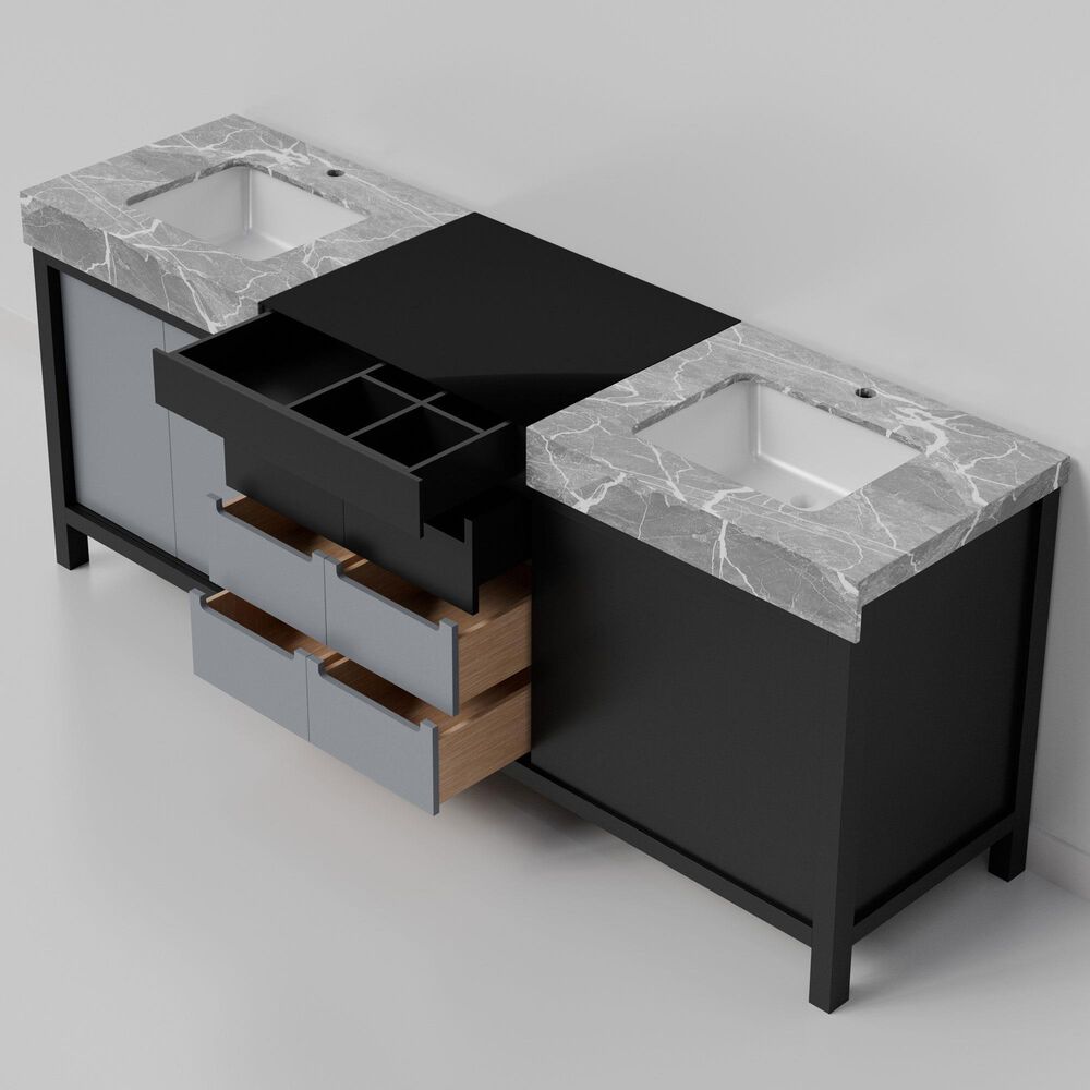 Lexora Home Zilara 84" Double Bathroom Vanity in Black and Grey with 11 cm Castle Grey Marble Top and Rectangular Sinks, , large