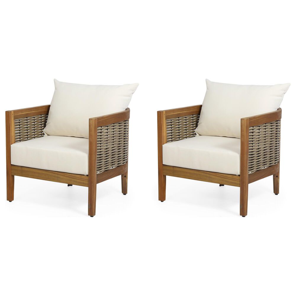 Noble House Burchett Patio Club Chair in Beige (Set of 2), , large