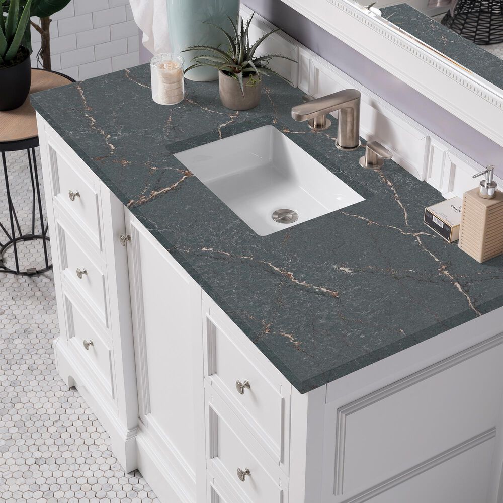 James Martin Vanities De Soto 48" Single Bathroom Vanity in Bright White with 3 cm Parisien Bleu Quartz Top and Rectangular Sink, , large