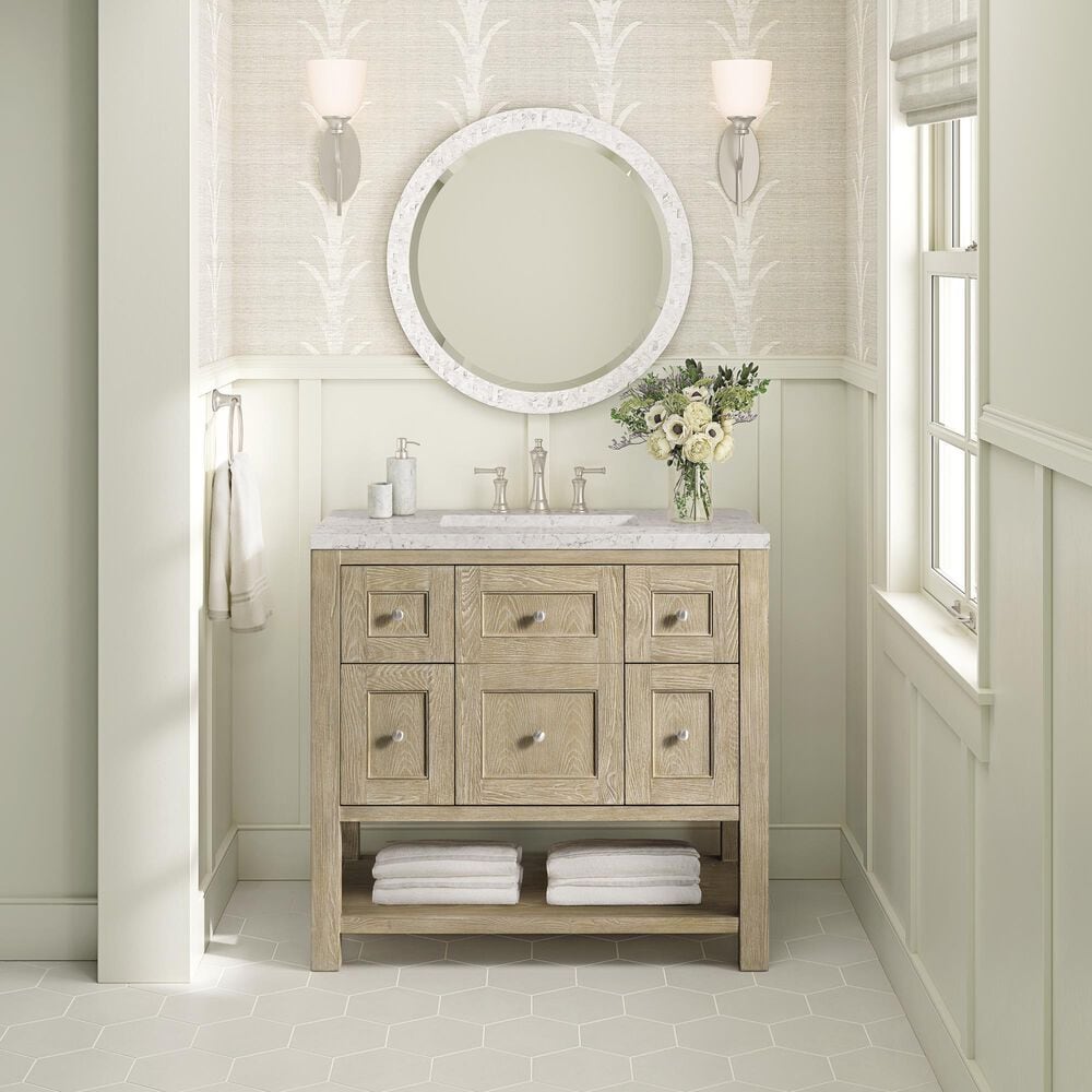 James Martin Vanities Breckenridge 36&quot; Single Vanity in Whitewashed Oak with 3 cm Eternal Jasmine Pearl Quartz Top, , large