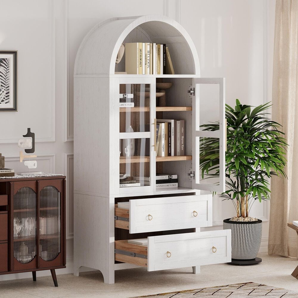 HOMLUX 71" Arched Kitchen Pantry Cabinet in White, , large