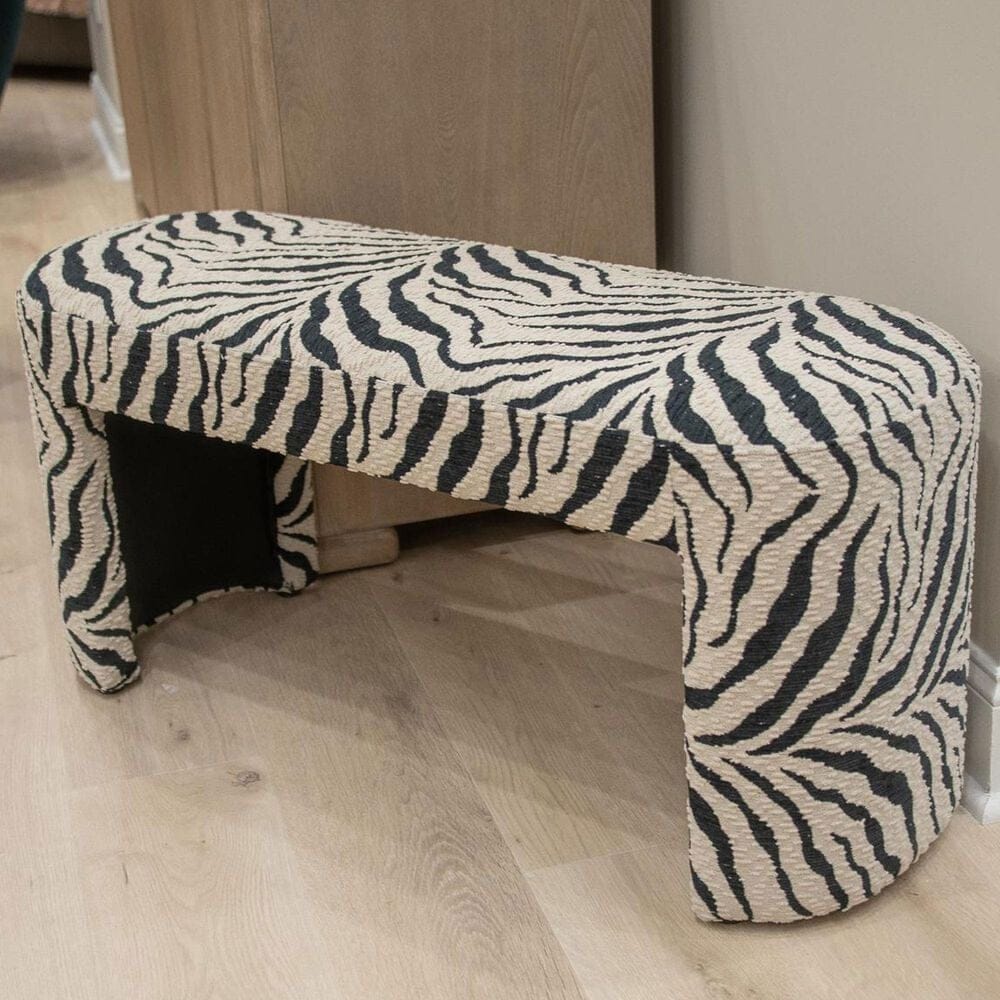 Steve Silver Furniture Savanna Jessica Simpson Savanna Zebra Upholstered Bench in Cream and Black, , large
