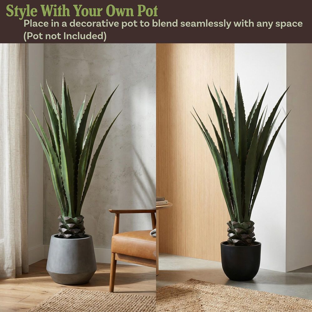 Timberlake 52" Artificial Giant Agave Floor Plant with Pot in Green, , large