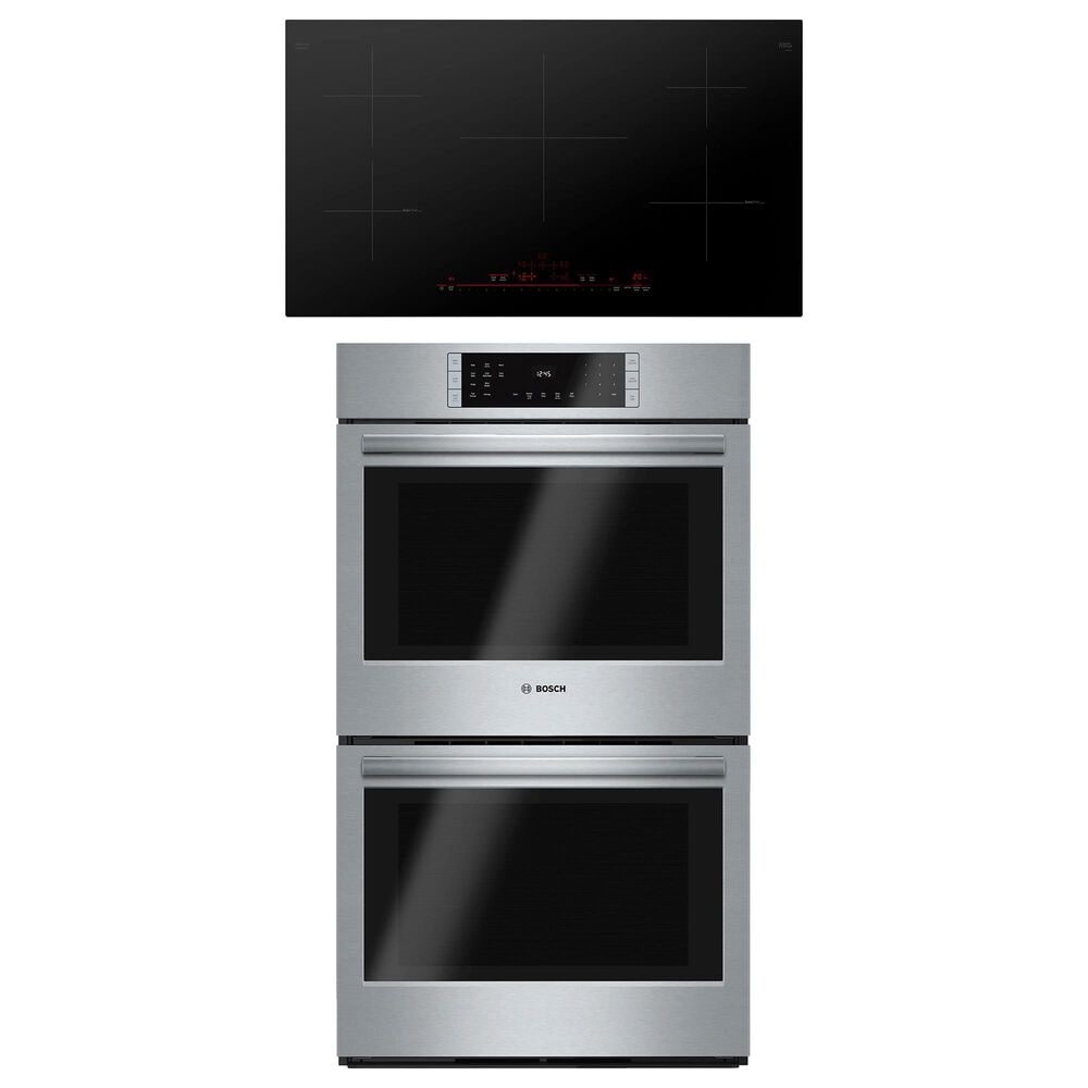 Bosch 800 Series 2-Piece Kitchen Package with Stainless Steel 30" Double Electric Wall Oven and 36" Black Induction Cooktop, , large