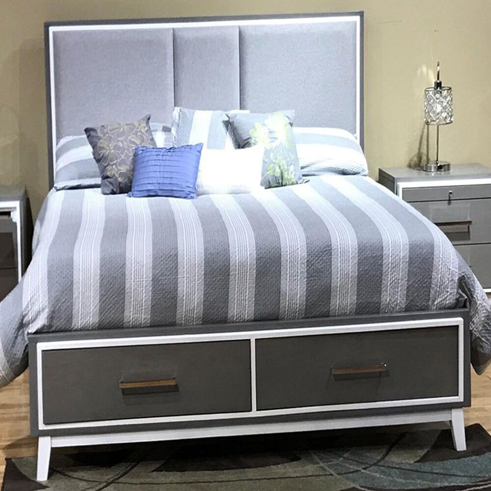 New Heritage Design Zephyr Queen Storage Bed in Gray and White, , large