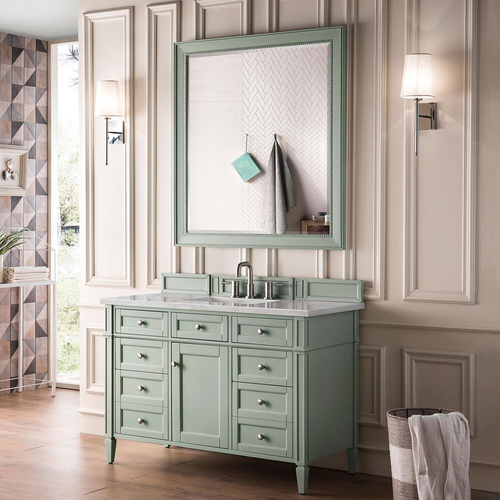 James Martin Vanities Brittany 48" Single Bathroom Vanity in Sage Green with 3 cm Eternal Jasmine Pearl Silestone Top, Rectangular Sink and FreePower Wireless Charger, , large