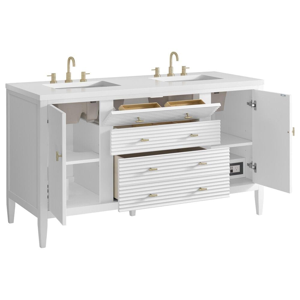 James Martin Vanities Myrrin 60&quot; Double Vanity in Bright White with 3 cm White Zeus Quartz Top, , large