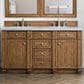 James Martin Vanities Bristol 60" Double Bathroom Vanity in Saddle Brown with 3 cm Eternal Jasmine Pearl Quartz Top and Rectangular Sinks, , large