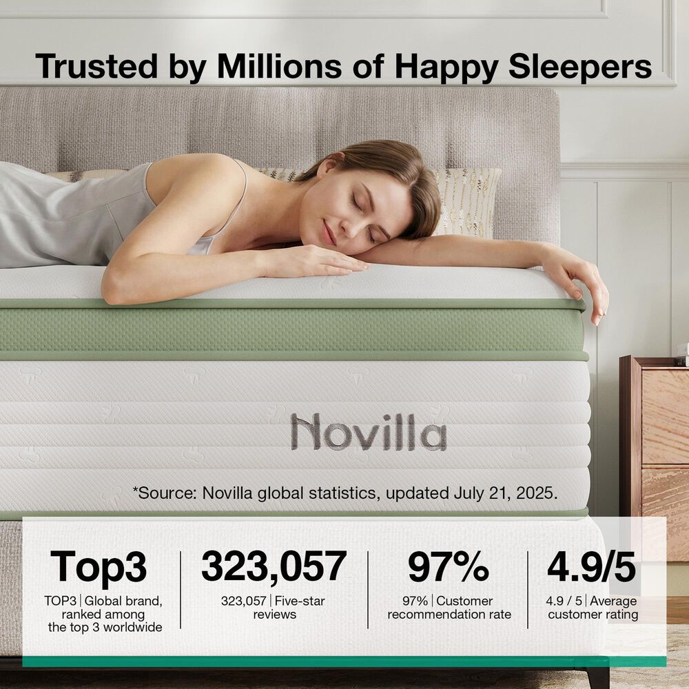 Novilla Grove 14" Medium Hybrid Queen Mattress in a Box, , large