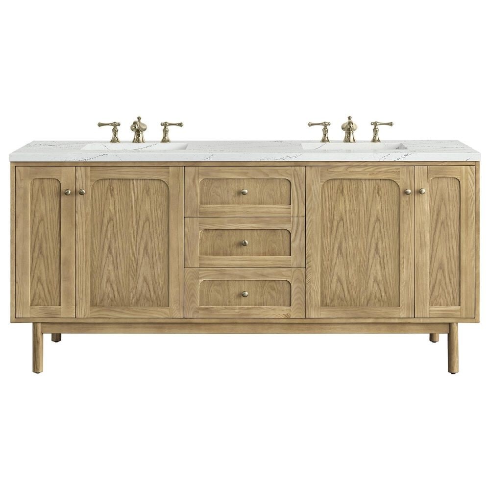 James Martin Vanities Laurent 72" Double Bathroom Vanity in Light Natural Oak with 3 cm Ethereal Noctis Quartz Top and Rectangular Sinks, , large