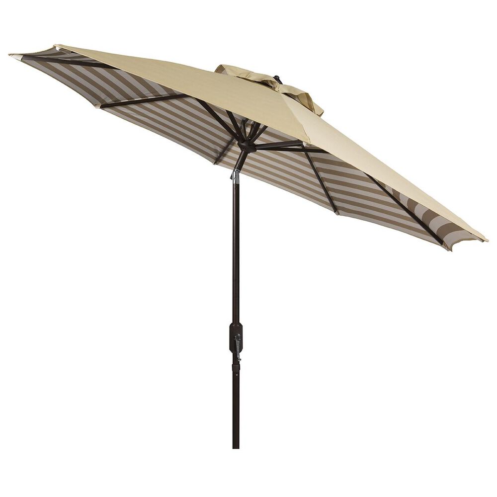 Safavieh Athens 9 ft. Auto Tilt Crank Umbrella in Beige and White, , large