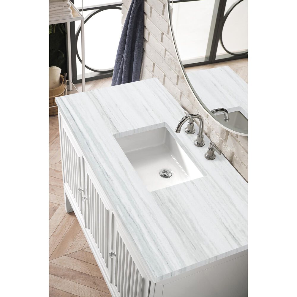 James Martin Vanities Athens 48&quot; Single Bathroom Vanity in Glossy White with 3 cm Arctic Fall Solid Surface Top and Rectangular Sink, , large