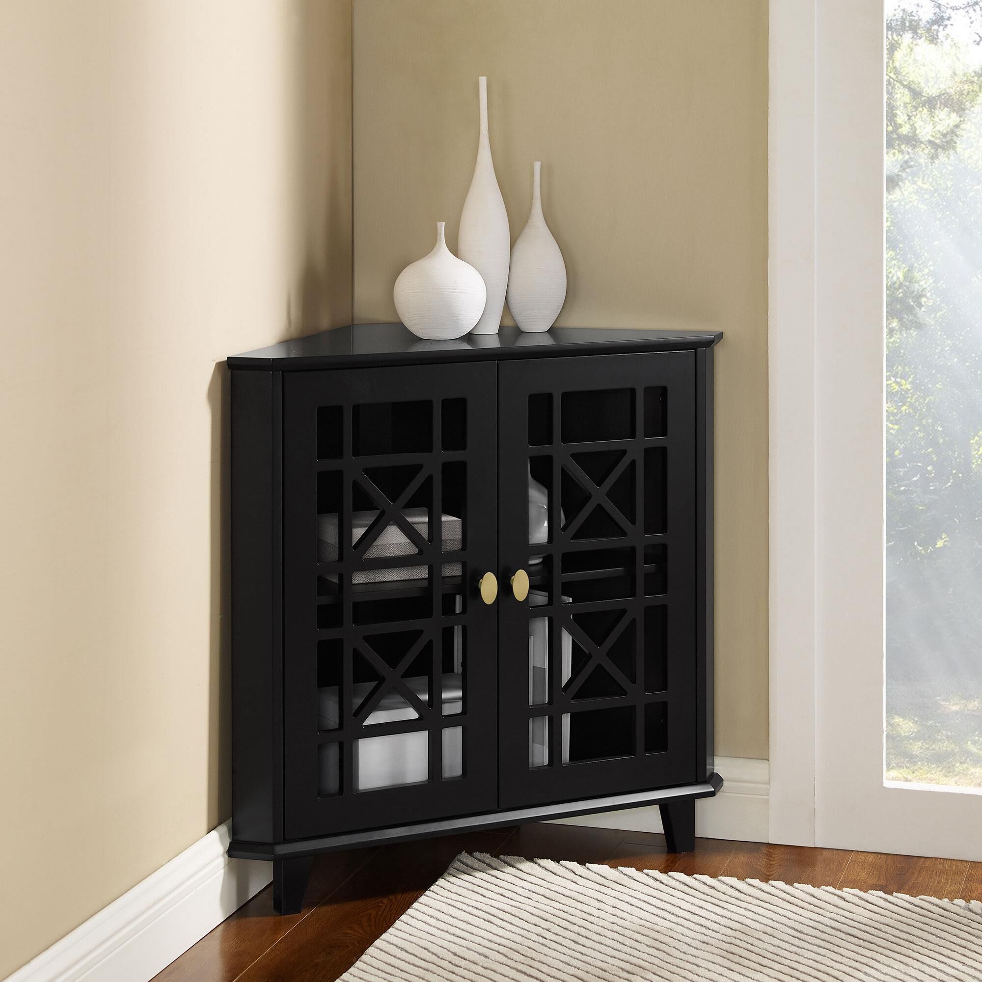 Walker Edison Gwenn Corner Accent Cabinet in Black NFM