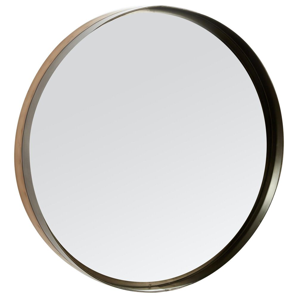 Maple and Jade 32" Round Metal Wall Mirror with Thin Frame in Matte Brown and Black, , large