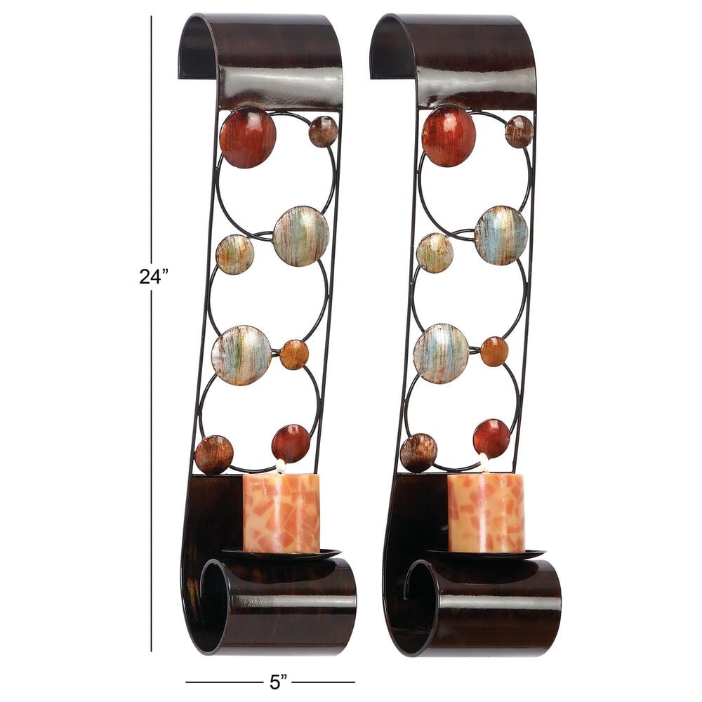 Maple and Jade 24&quot; Indoor/Outdoor Wall Mount Candle Holder in Brown, Red, Silver, Blue and Yellow &#40;Set of 2&#41;, , large