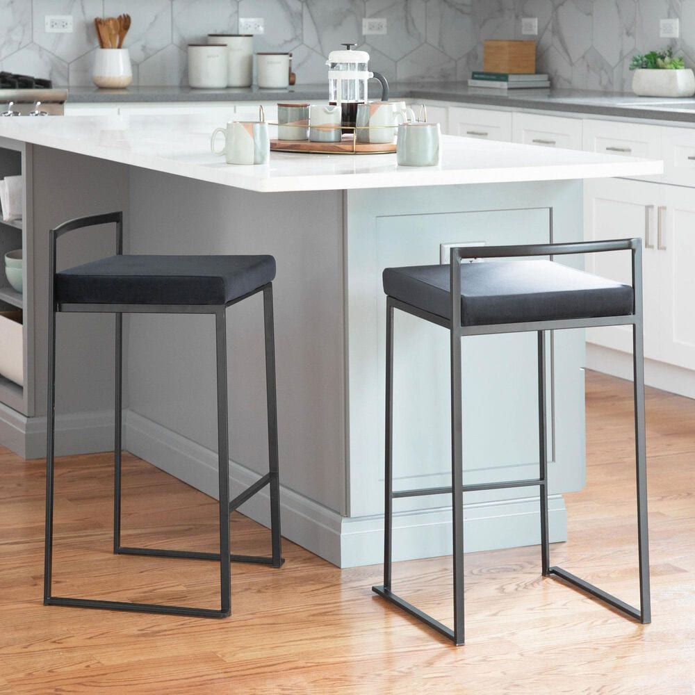 Lumisource Fuji Stackable Counter Stool with Black Velvet Cushion in Black &#40;Set of 2&#41;, , large