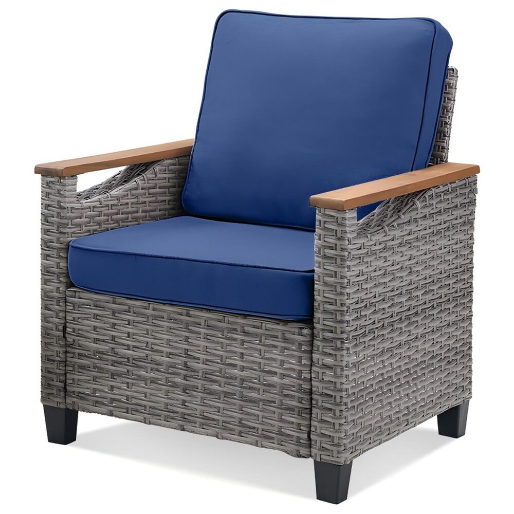 Sunwell Garden 6-Piece Patio Chat Set with Two Ottoman in Navy, , large