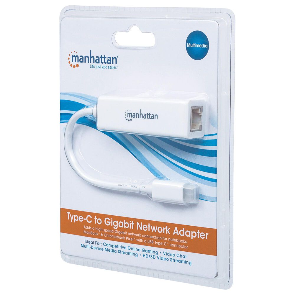 Manhattan Type-C to Gigabit Network Adapter in White, , large