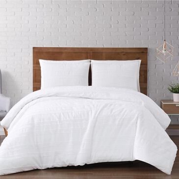 Pem America Brooklyn Loom Carlisle Stripe 3-Piece King Duvet Cover Set in White, , large