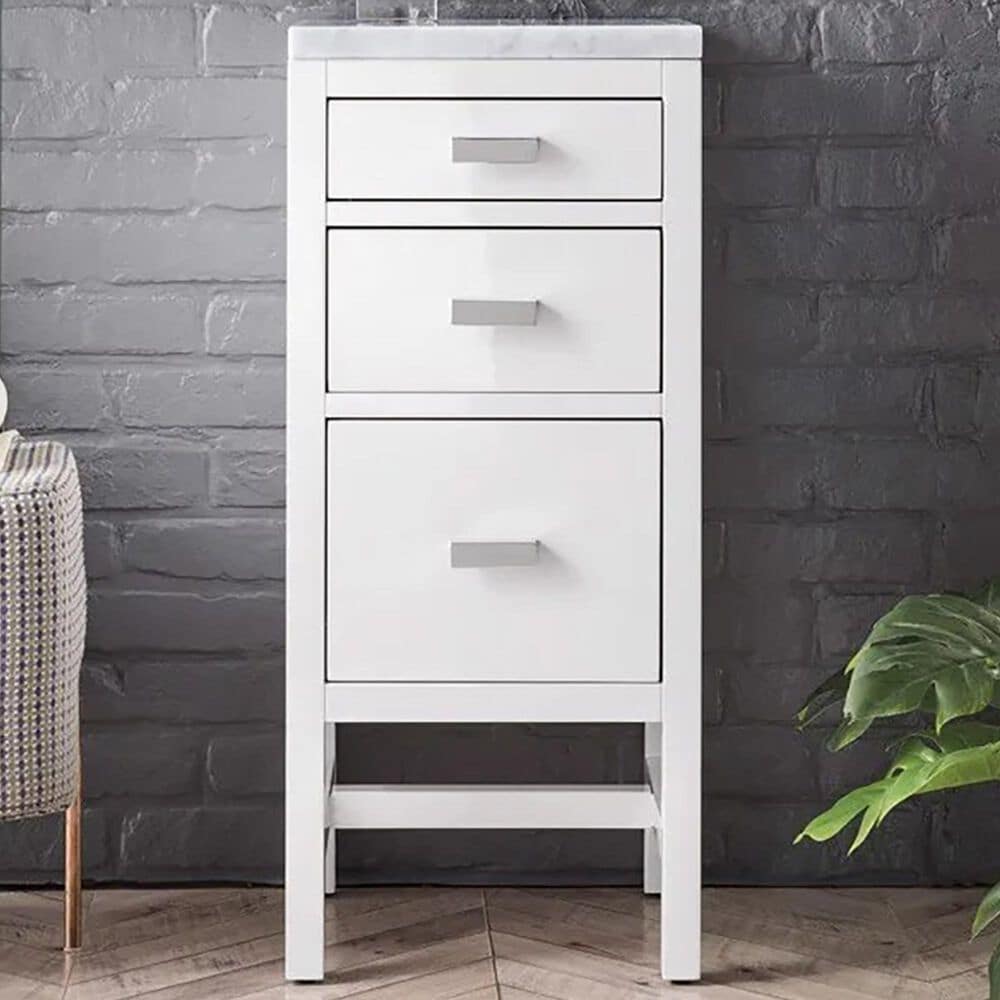 James Martin Vanities Addison 15" Base Cabinet in Glossy White with Carrara White Marble Top, , large