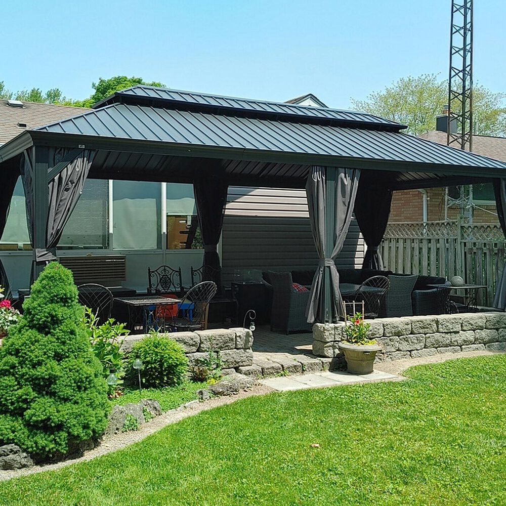 HOMLUX 24-ft x 12-ft Double Roof Outdoor Patio Gazebo in Gray with Hardtop Roof (Screen Included), , large