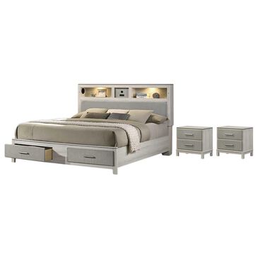Titanic Furniture Roswell King Storage Bed with Two Nightstands in Beige, , large