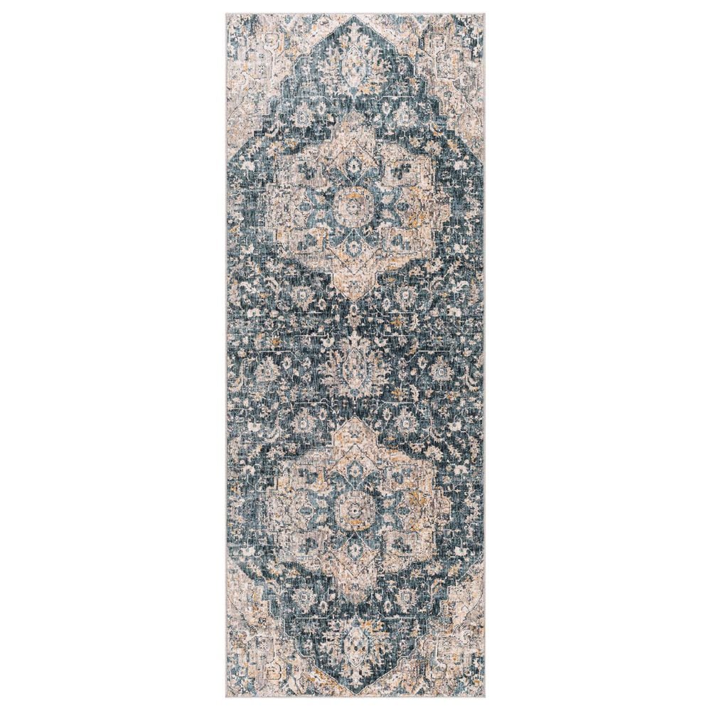 Surya Cardiff CDF-2307 Deep Teal, Blue, Light Gray, Medium Gray, Charcoal and Camel 2"7" x 7"3" Runner, , large