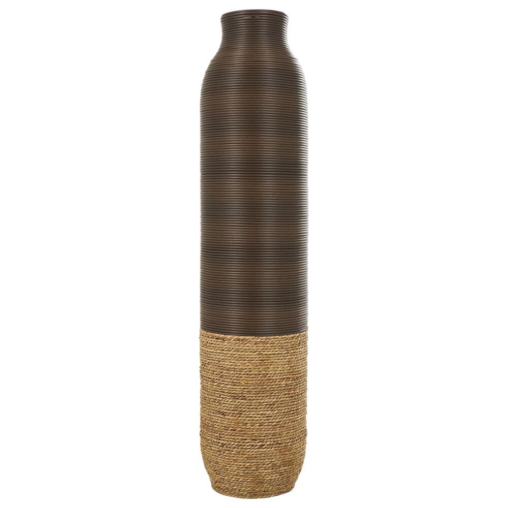 Maple and Jade 40&quot; Seagrass Handmade Decorative Vase in Dark Brown and Natural Brown, , large