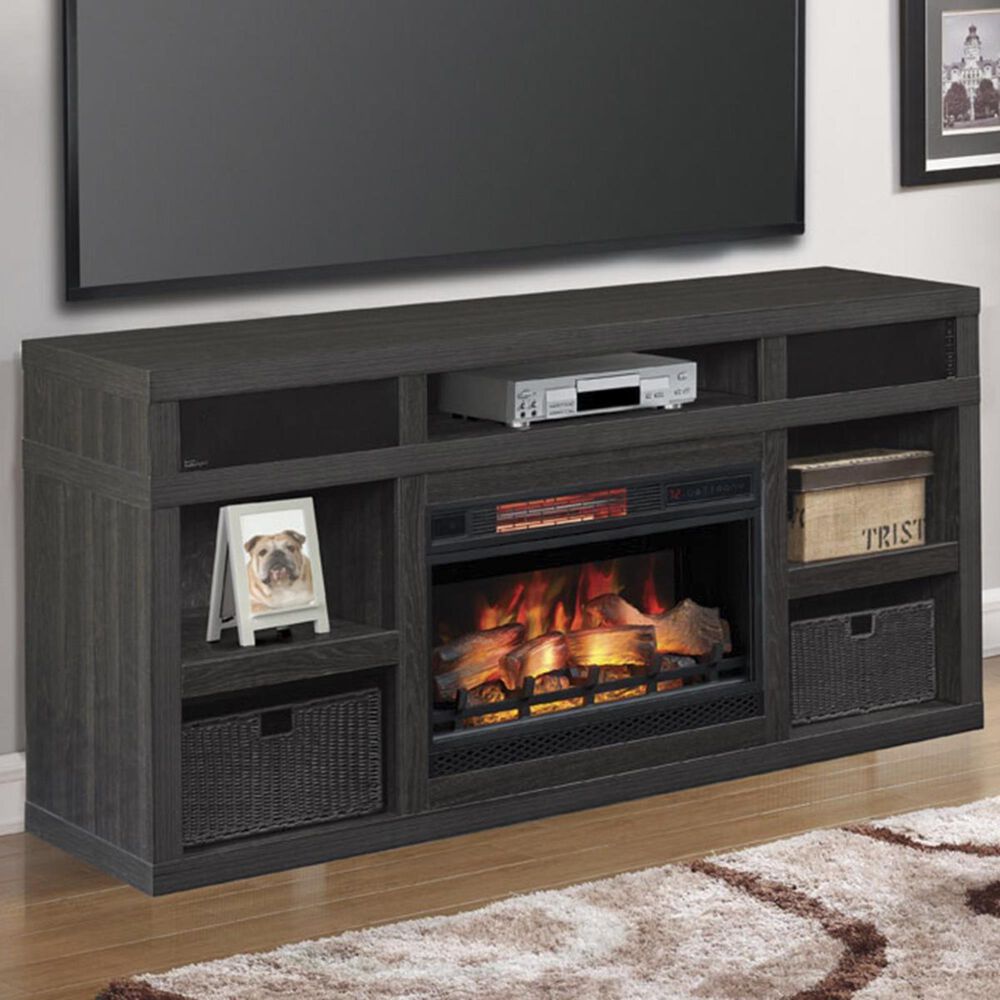 Fabio Flames Greatlin 64 TV Stand with Fireplace Insert in Black Walnut |  NFM
