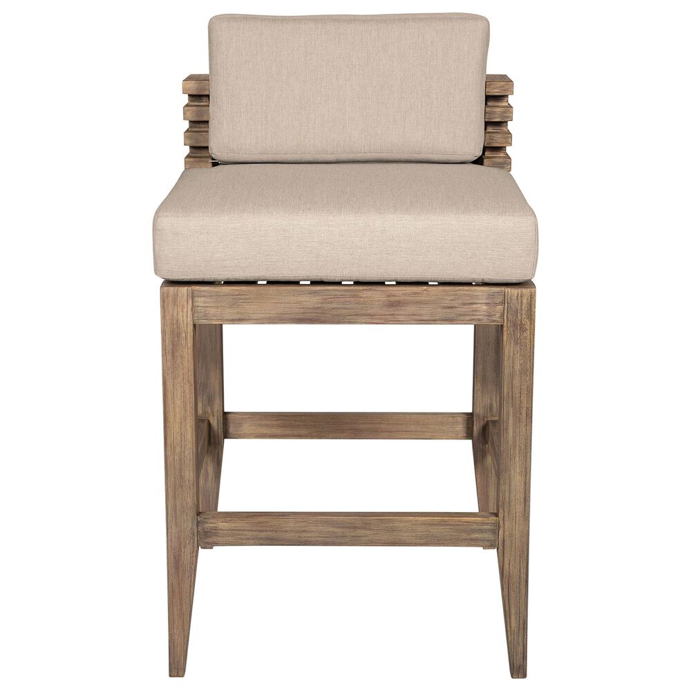 Armen Living Vivid Patio Bar Stool with Taupe Cushion in Brown, , large