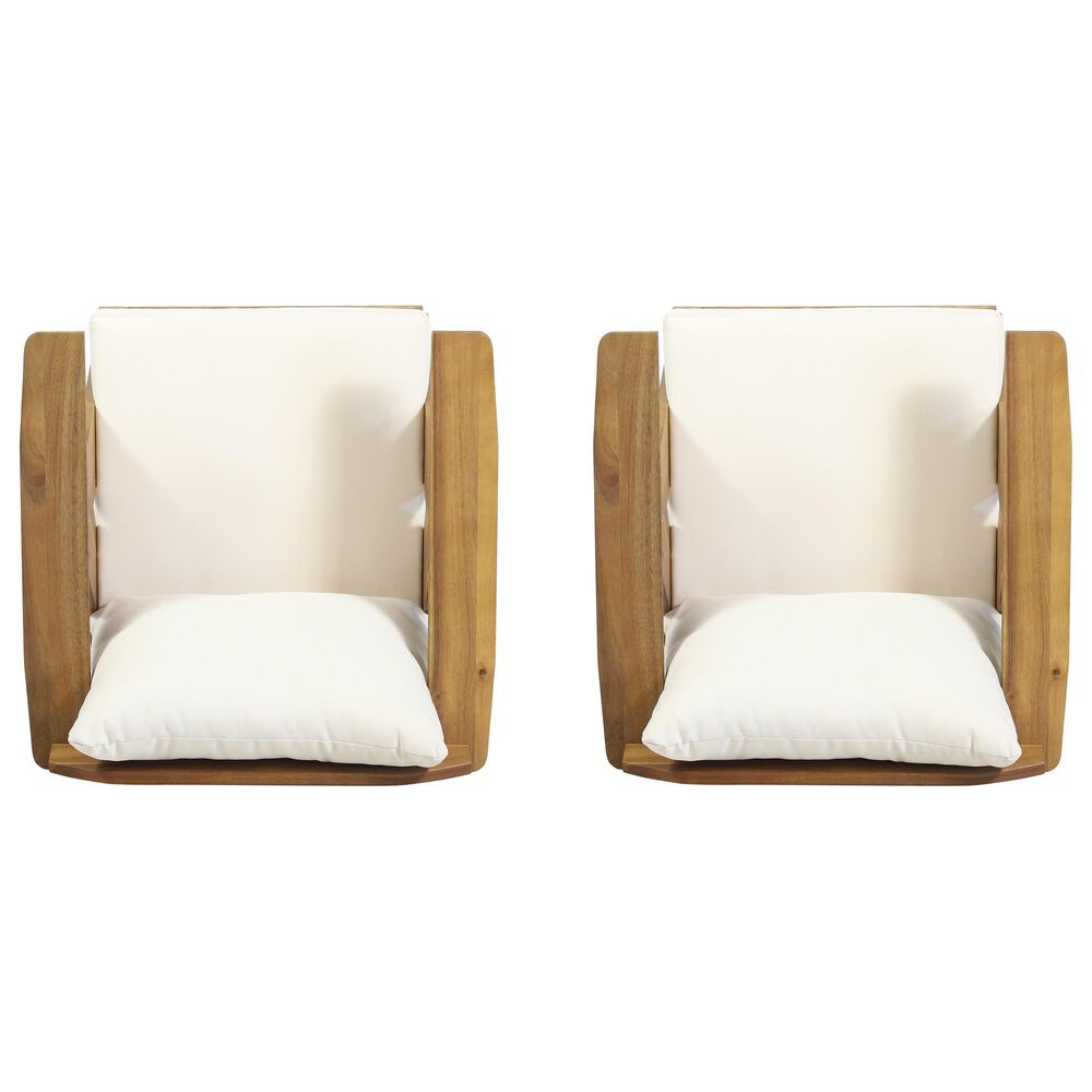 Hearth and Haven Outdoor Club Chair with Beige Cushion in Teak &#40;Set of 2&#41;, , large