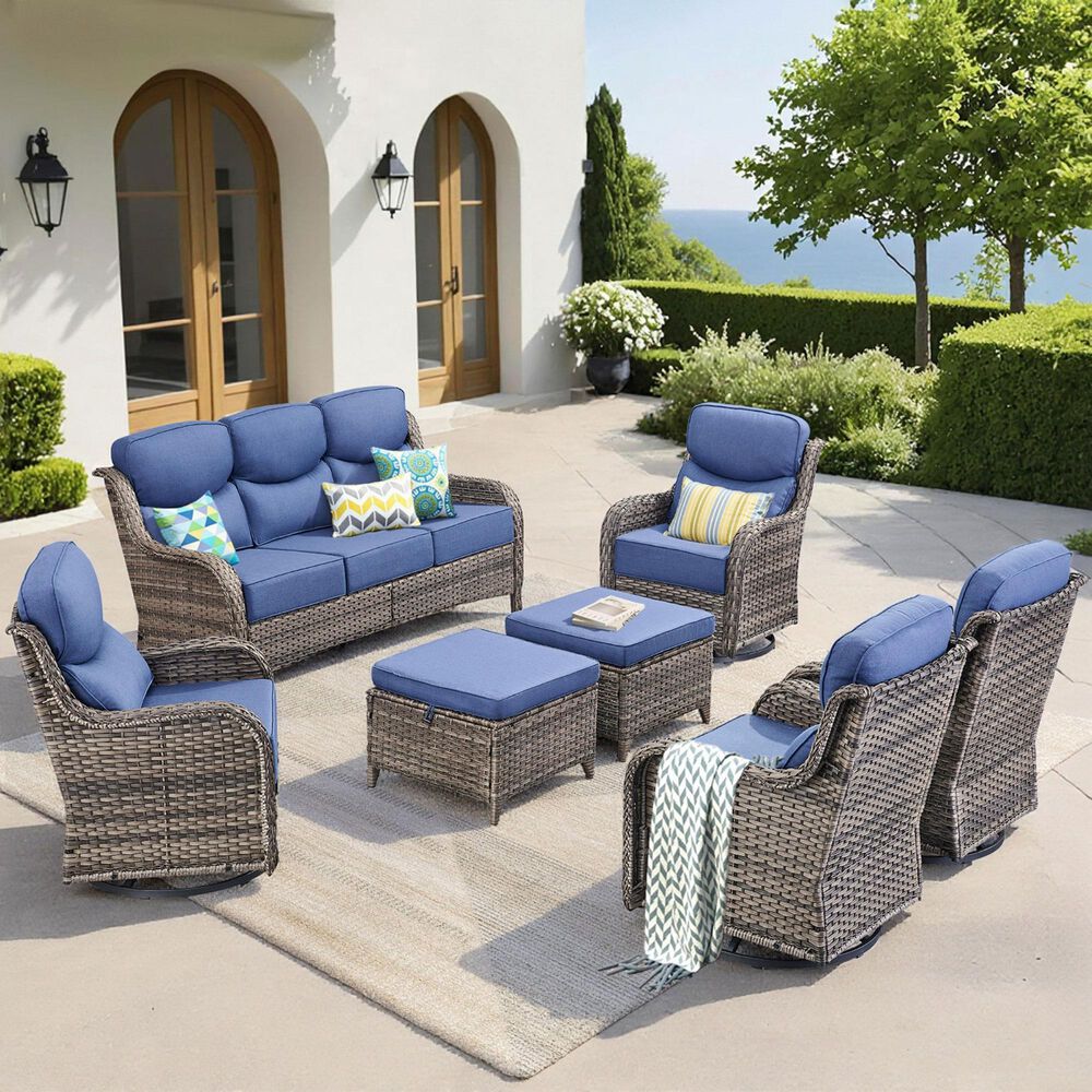 Sunwell Garden Patio Ottoman in Navy (Set of 2), , large