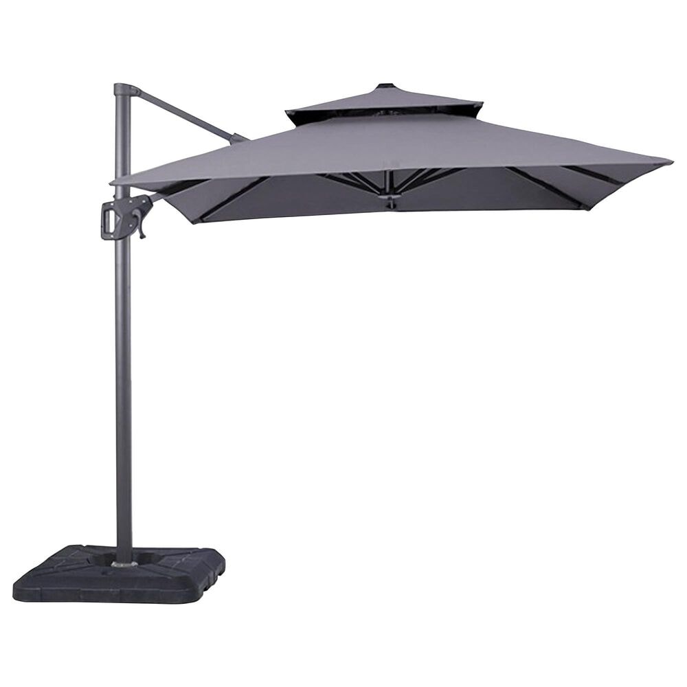 Furniture of America Kiran 8" Crank Lift Double Top Square Patio Umbrella with Base in Gray, , large