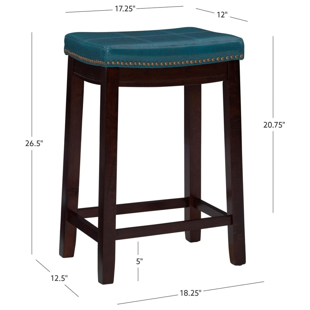 Linon Home Decor Claridge Counter Stool with Blue Cushion in Dark Brown, , large