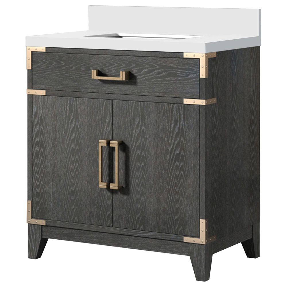 Lexora Home Laurel 30" Single Bathroom Vanity in Black Oak with White Quartz Top and Rectangular Sink, , large