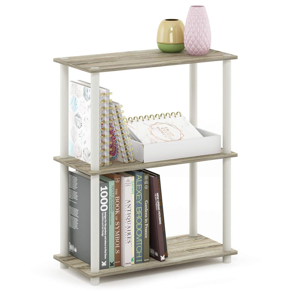 HOMLUX 3-Tier Compact Open Storage Bookshelf in Sonoma Oak and White, , large